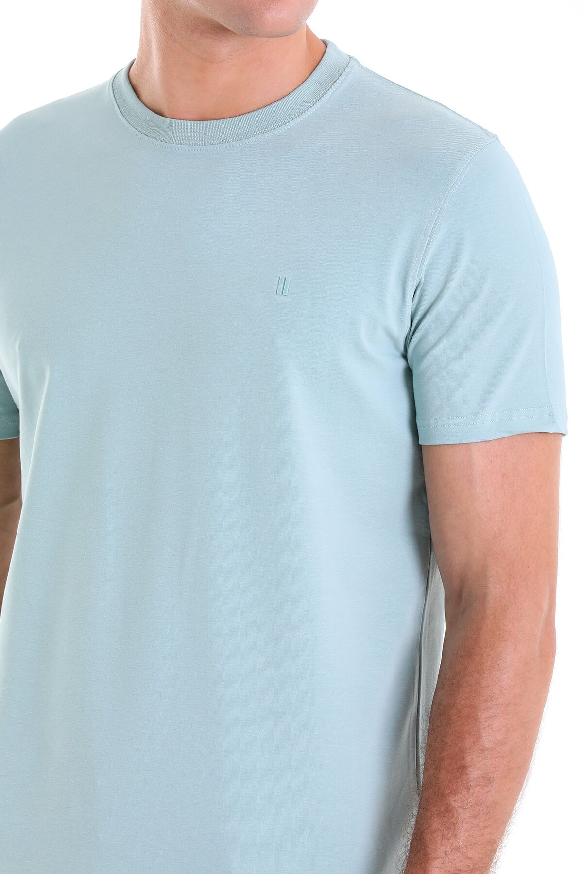 Regular Fit Cotton Blend Mint Crewneck T-Shirt - SAYKI