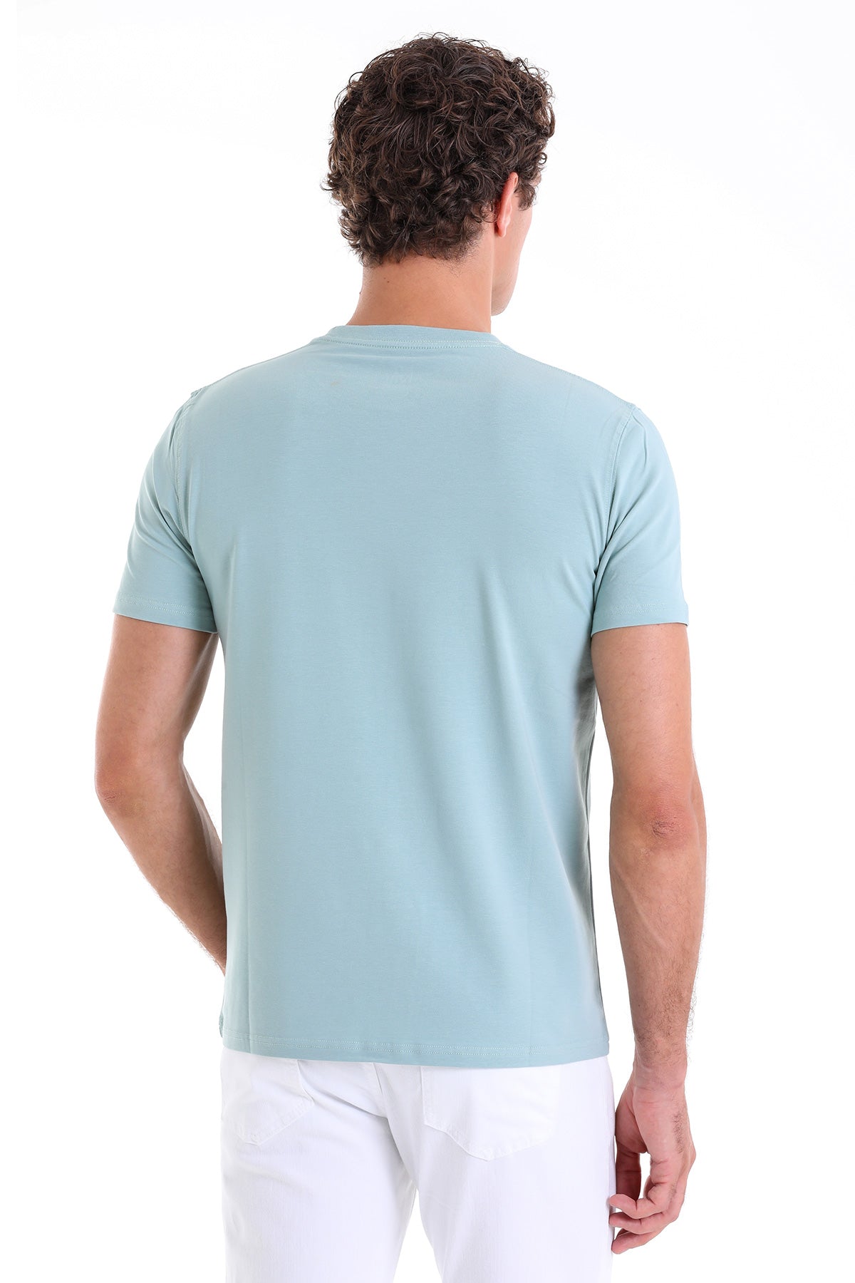 Regular Fit Cotton Blend Mint Crewneck T-Shirt - SAYKI