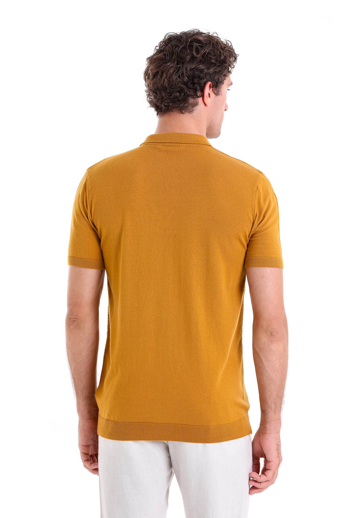 Regular Fit Cotton Blend Mustard Jacquard Polo T-Shirt