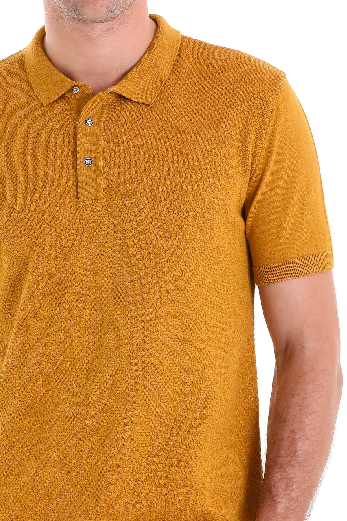 Regular Fit Cotton Blend Mustard Jacquard Polo T-Shirt