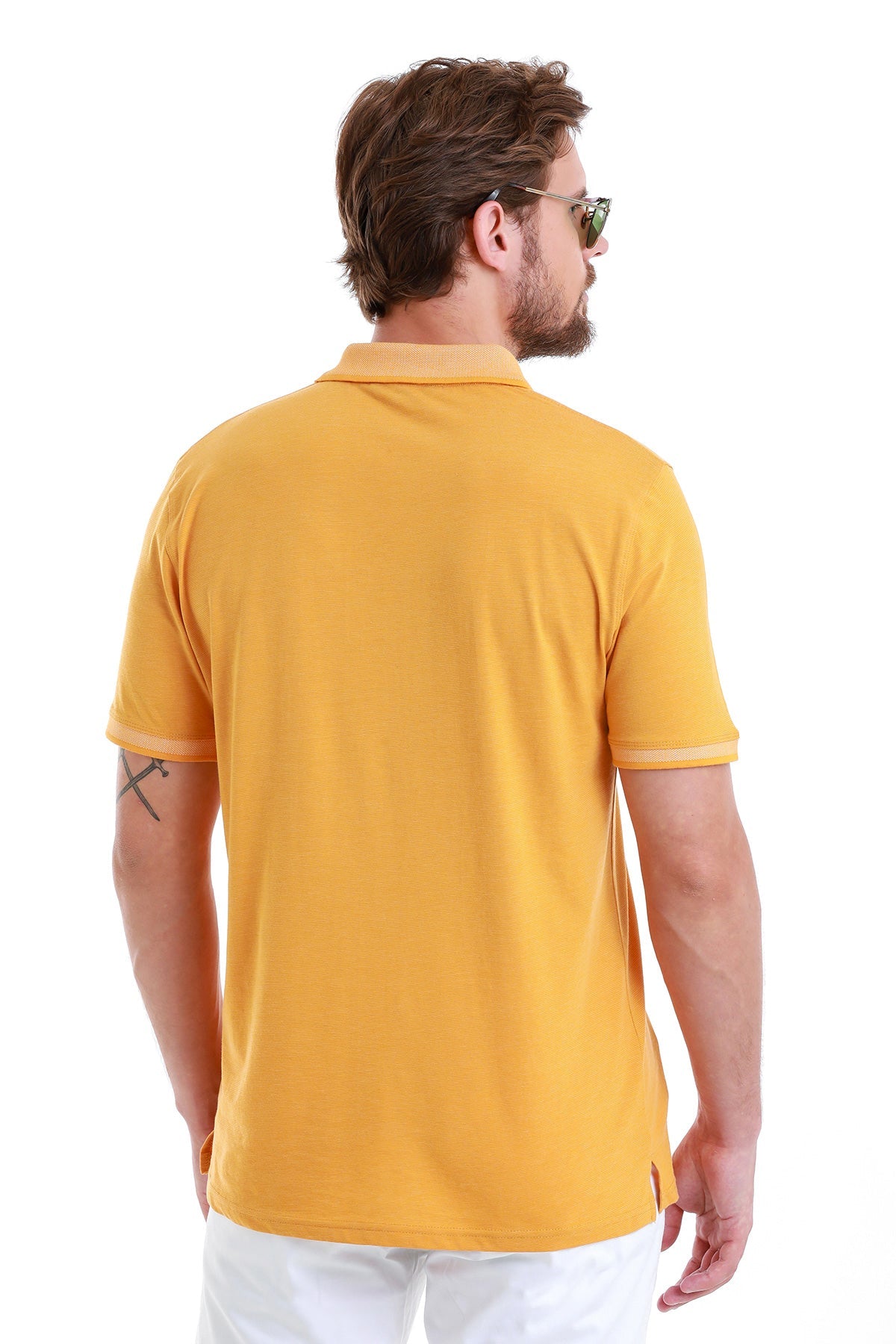 Regular Fit Cotton Blend Mustard Polo T-Shirt - SAYKI