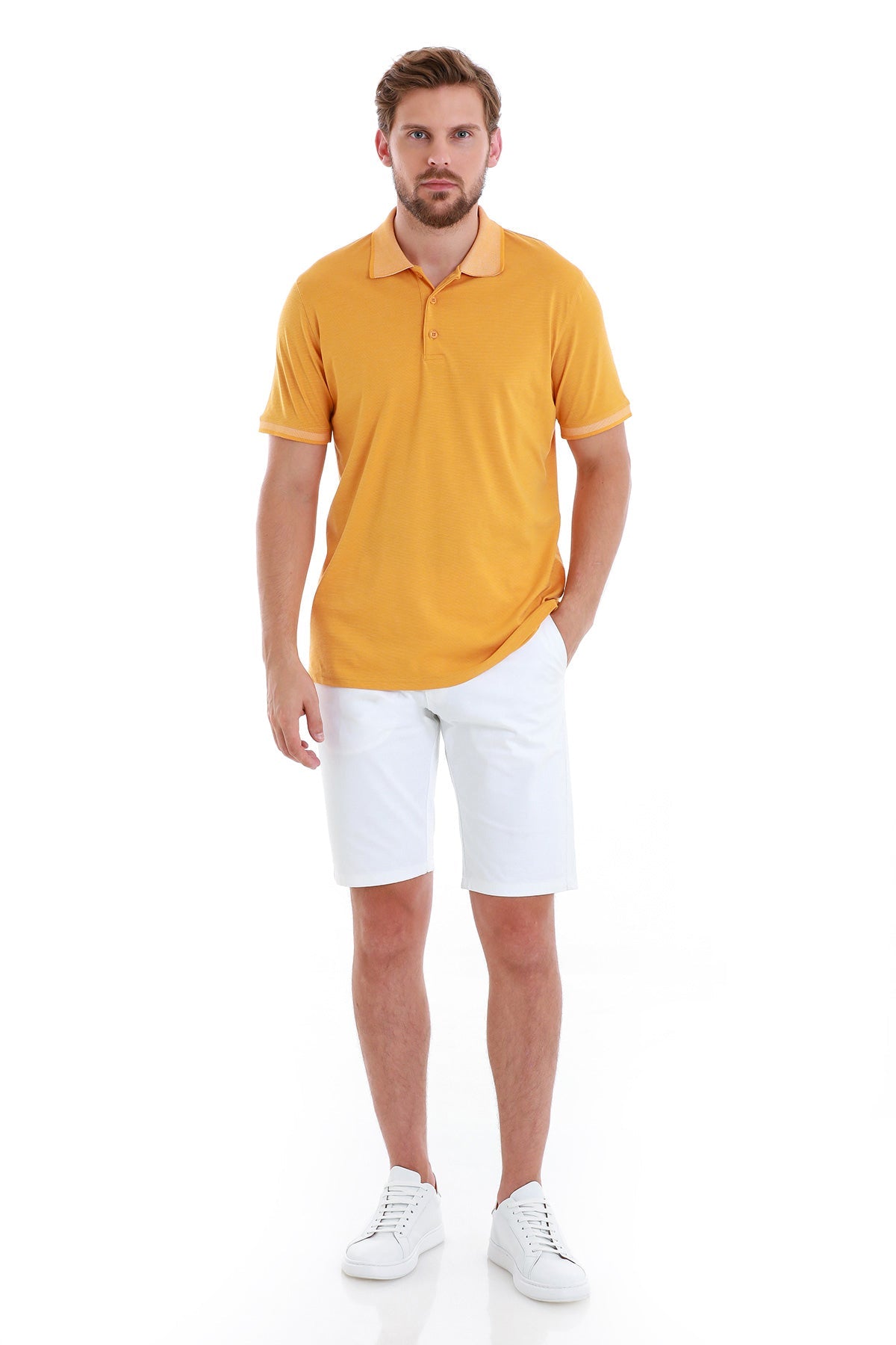 Regular Fit Cotton Blend Mustard Polo T-Shirt - SAYKI