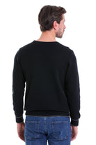 Regular Fit Cotton Blend Navy Crewneck Sweater - SAYKI