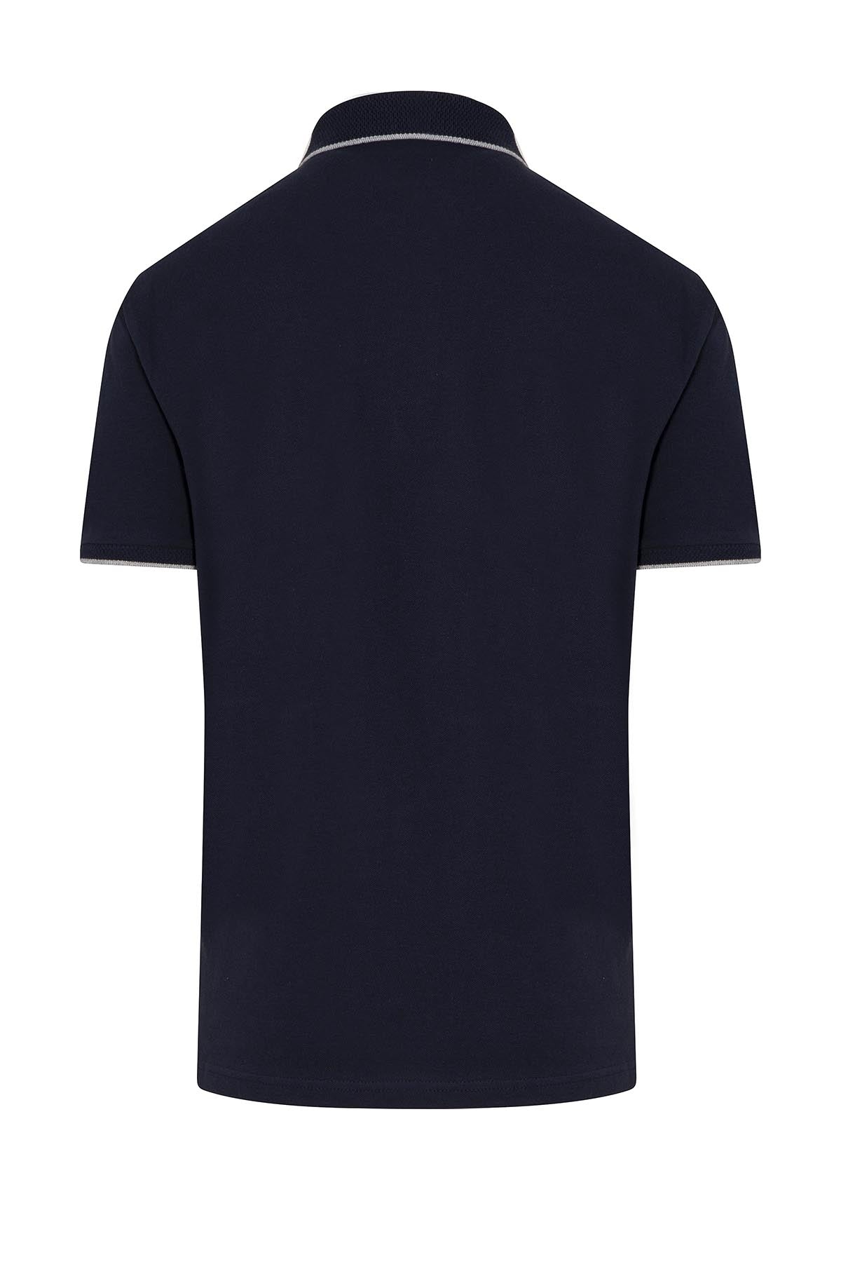 Regular Fit Cotton Blend Navy Polo T-Shirt - SAYKI