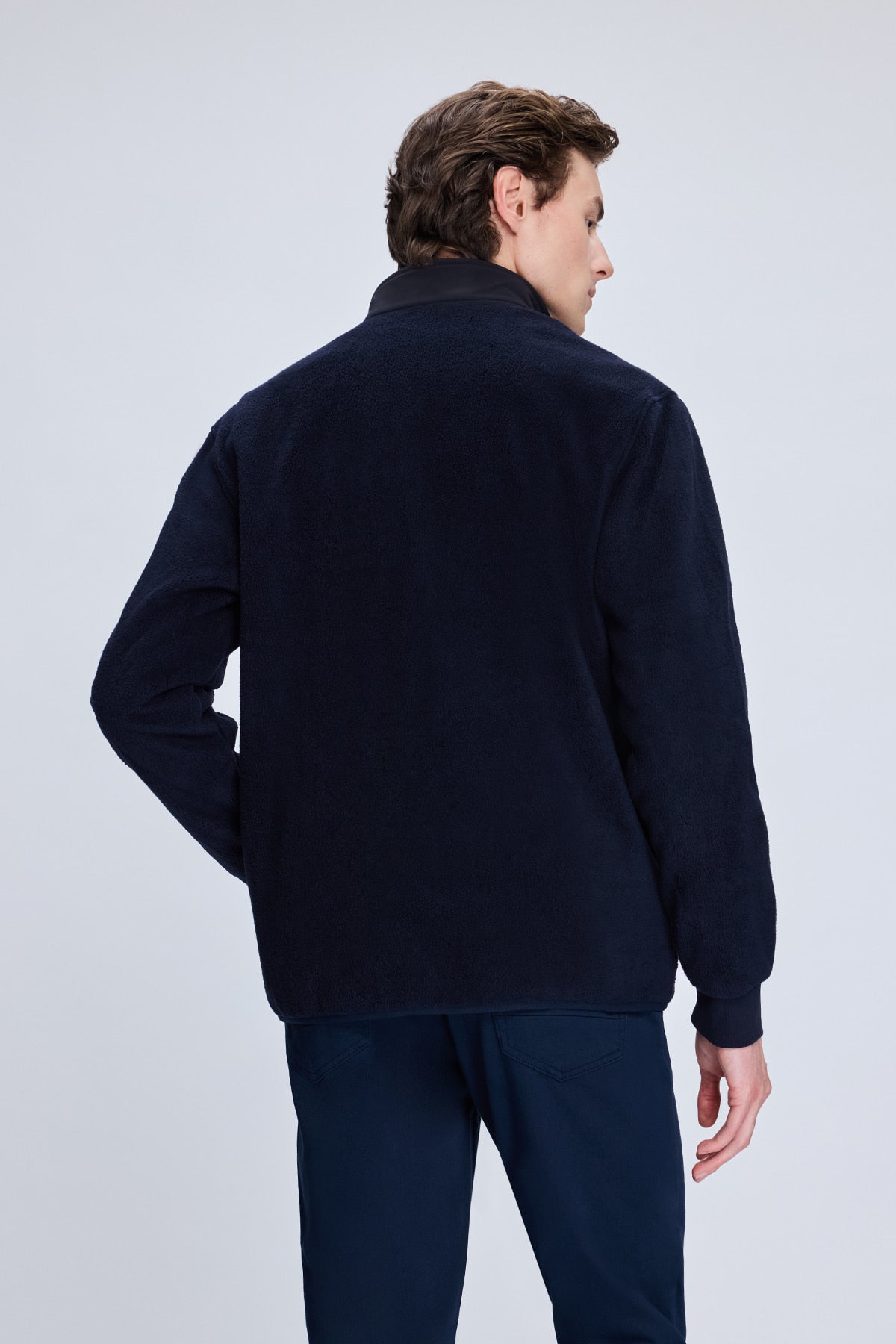 Regular Fit Cotton Blend Navy Seasonal Coat - SAYKI