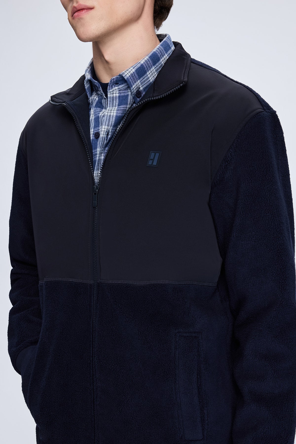 Regular Fit Cotton Blend Navy Seasonal Coat - SAYKI