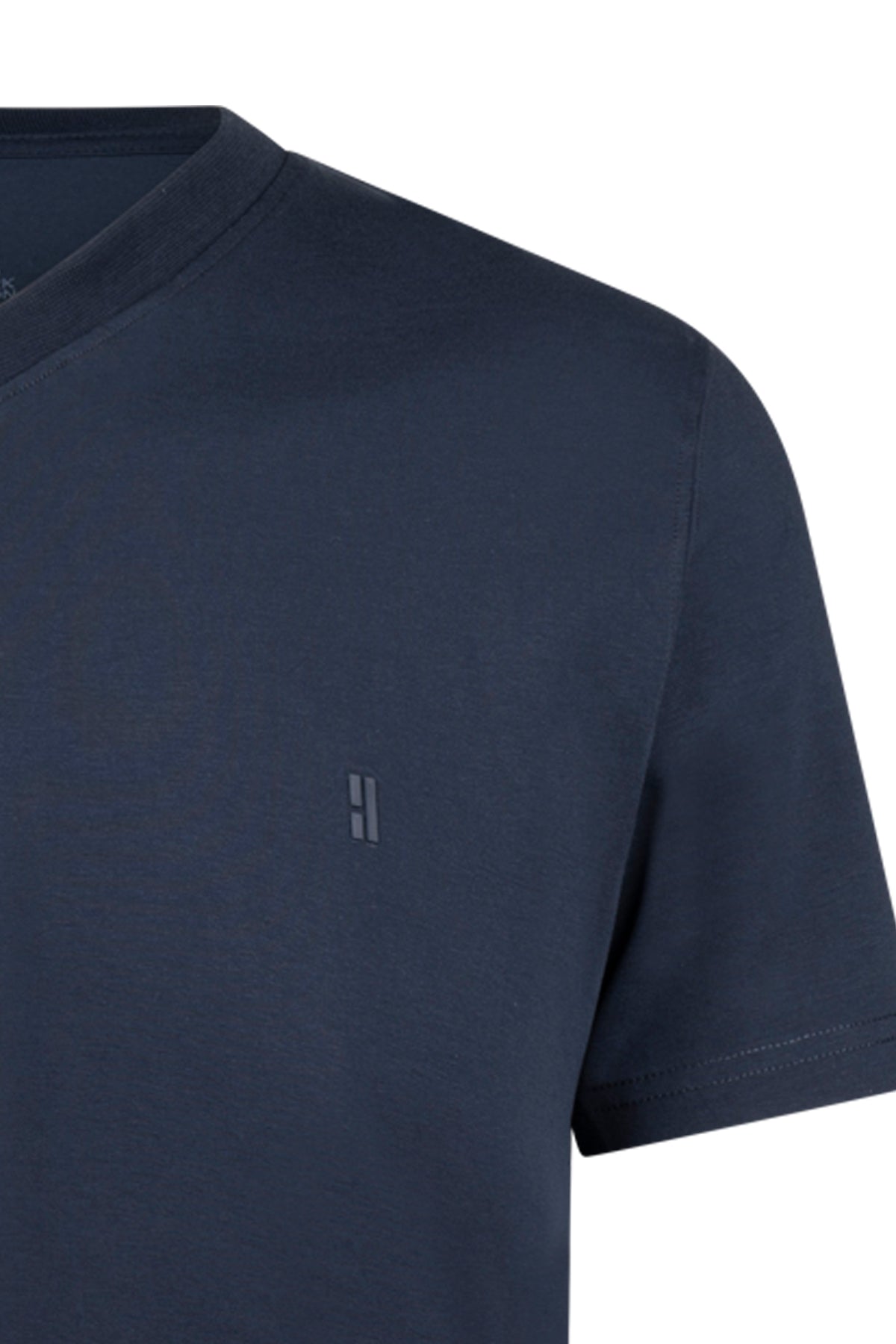 Regular Fit Cotton Blend Navy V-Neck T-Shirt - SAYKI