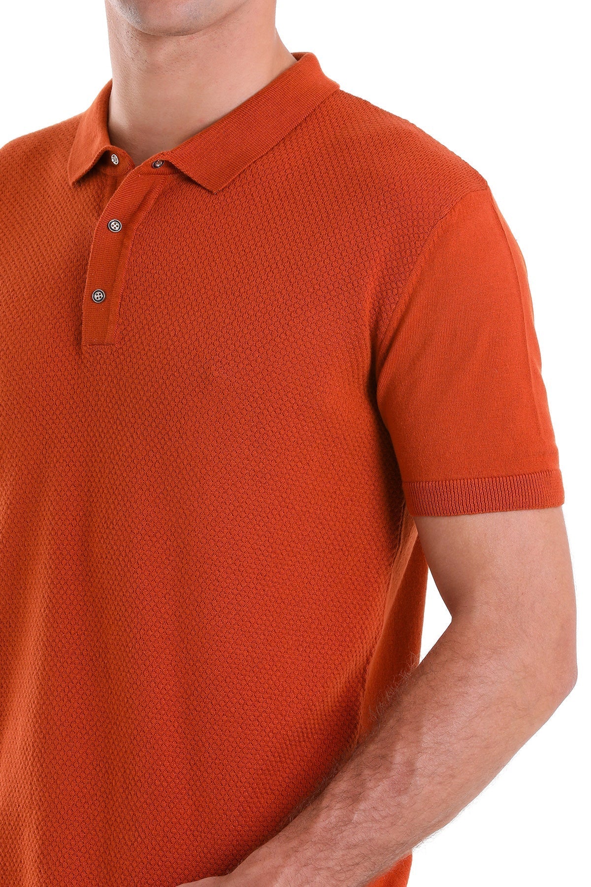 Regular Fit Cotton Blend Orange Jacquard Polo T-Shirt