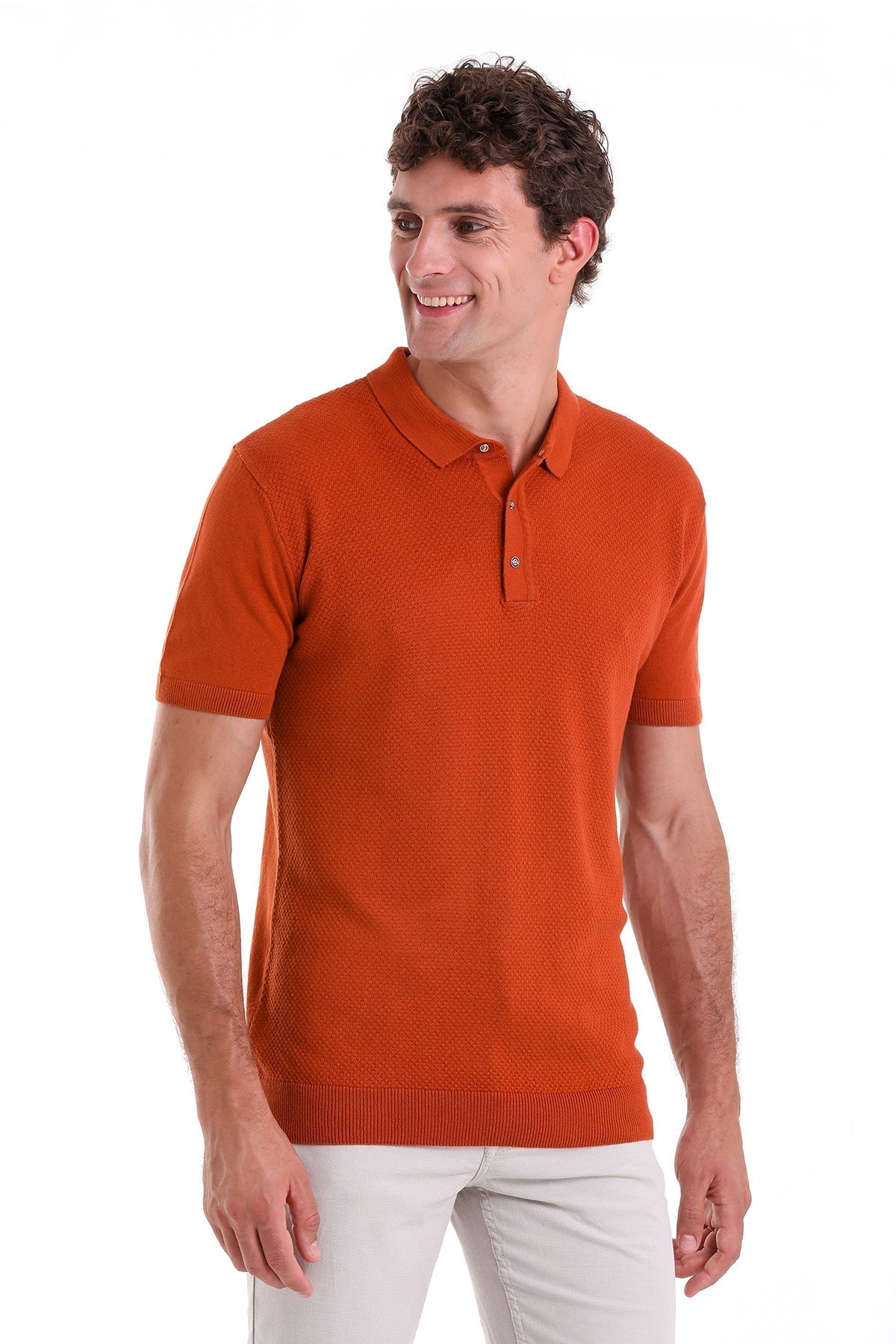 Regular Fit Cotton Blend Orange Jacquard Polo T-Shirt