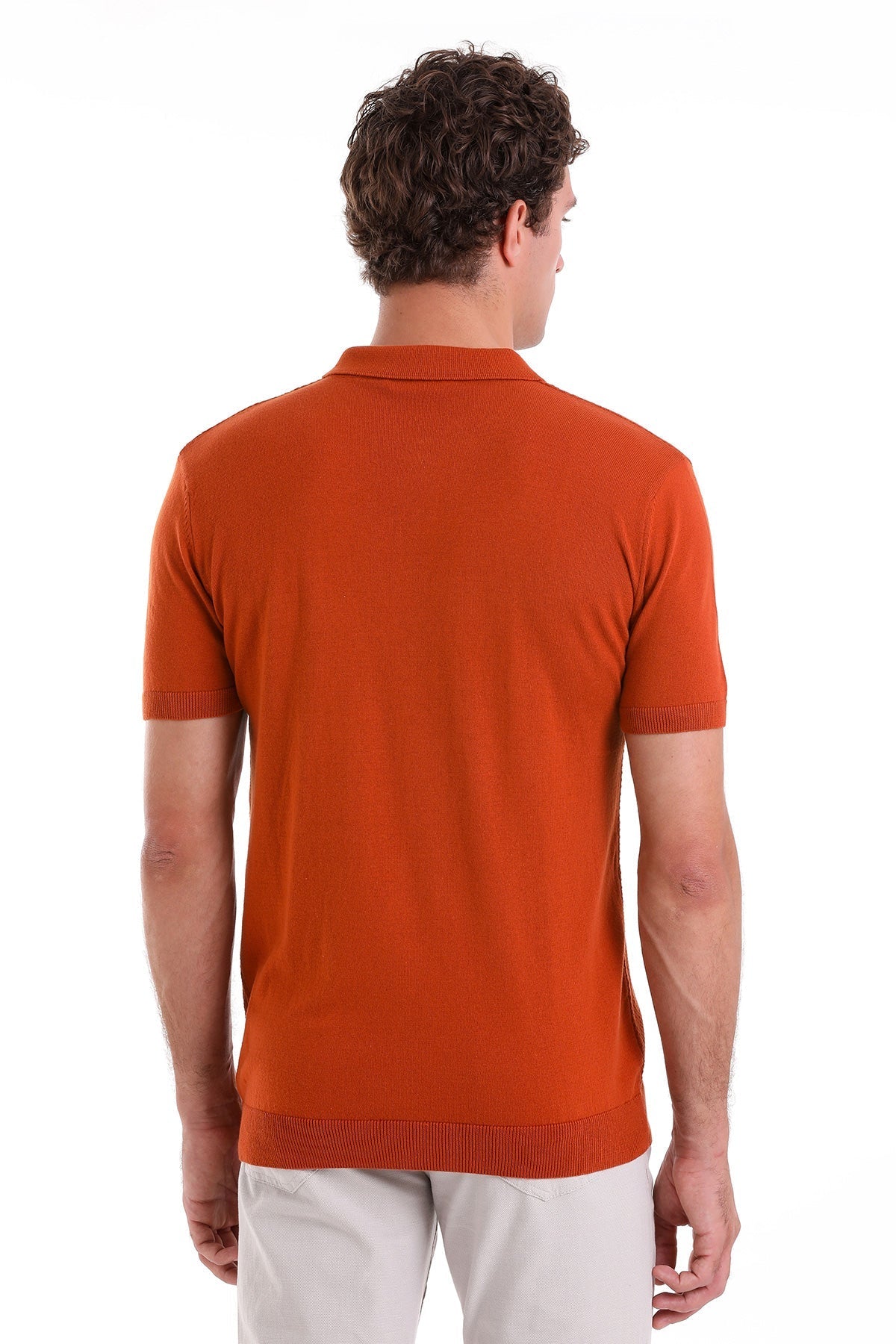 Regular Fit Cotton Blend Orange Jacquard Polo T-Shirt