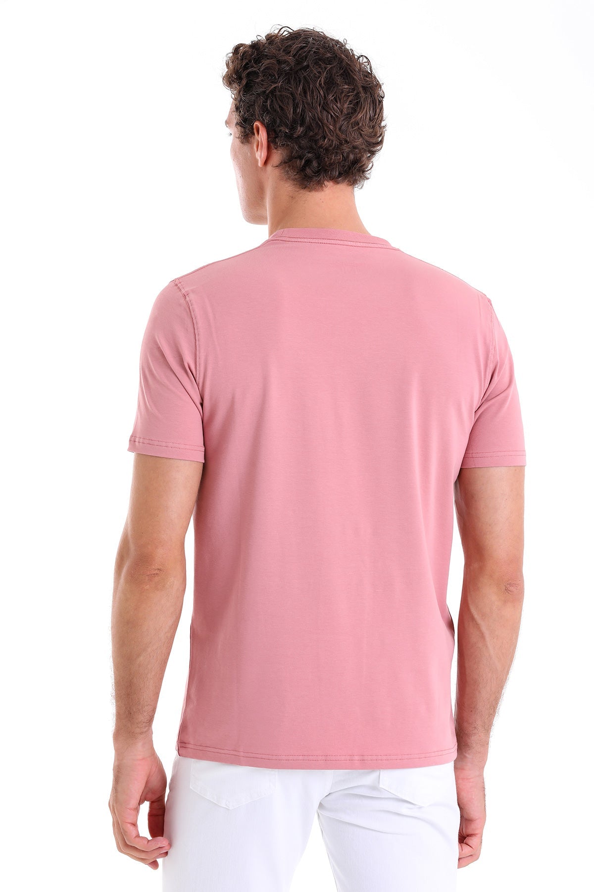 Regular Fit Cotton Blend Pink Crewneck T-Shirt - SAYKI
