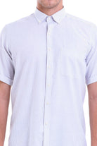 Regular Fit Cotton Blend Pinstripe Gray Dress Shirt - SAYKI