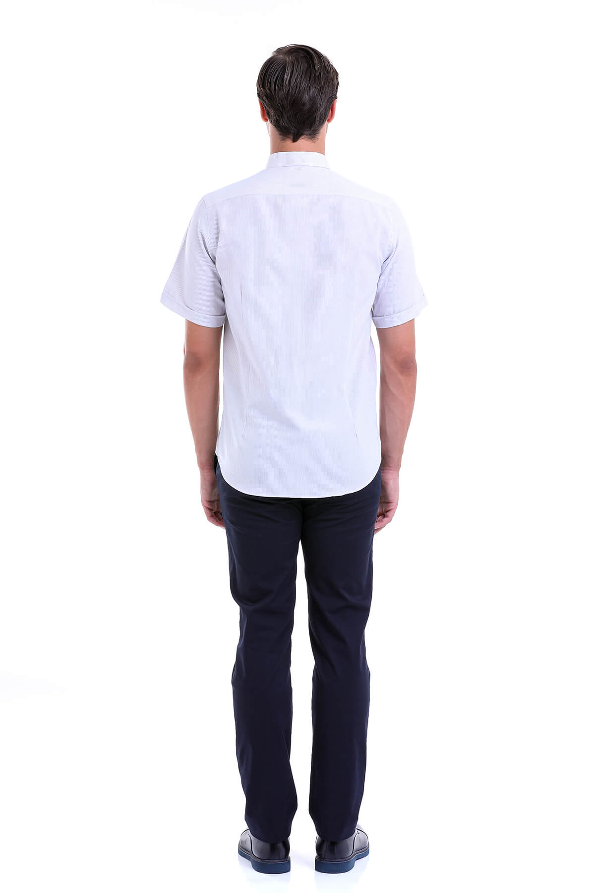 Regular Fit Cotton Blend Pinstripe Gray Dress Shirt - SAYKI