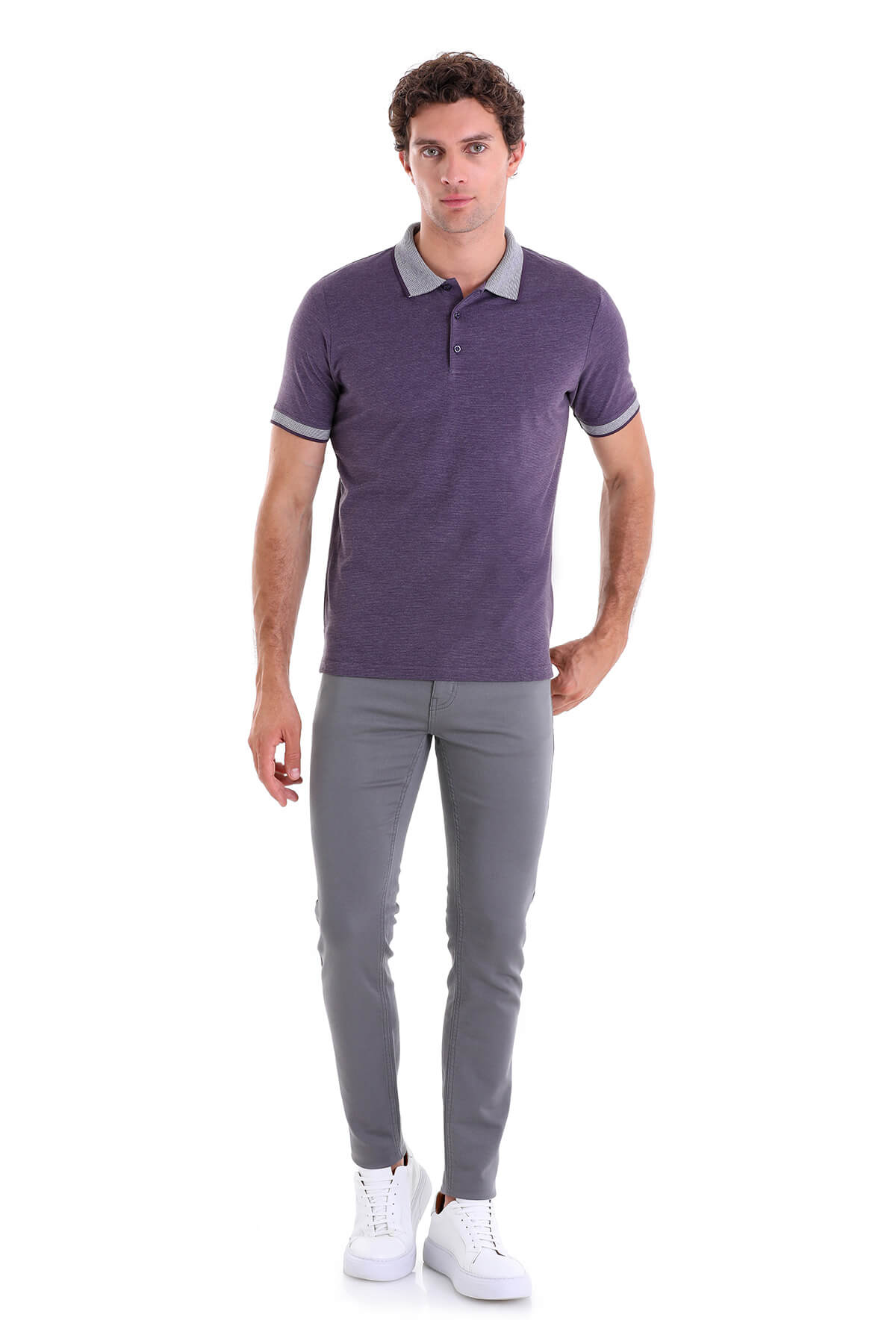 Regular Fit Cotton Blend Plum Polo T-Shirt - SAYKI