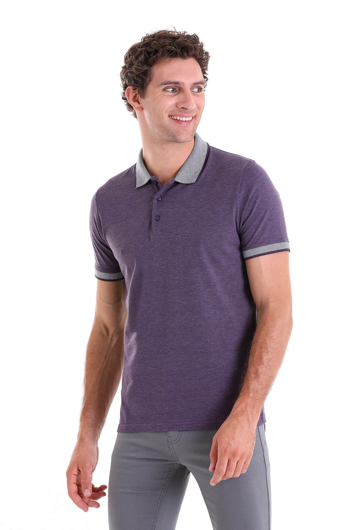 Regular Fit Cotton Blend Plum Polo T-Shirt - SAYKI