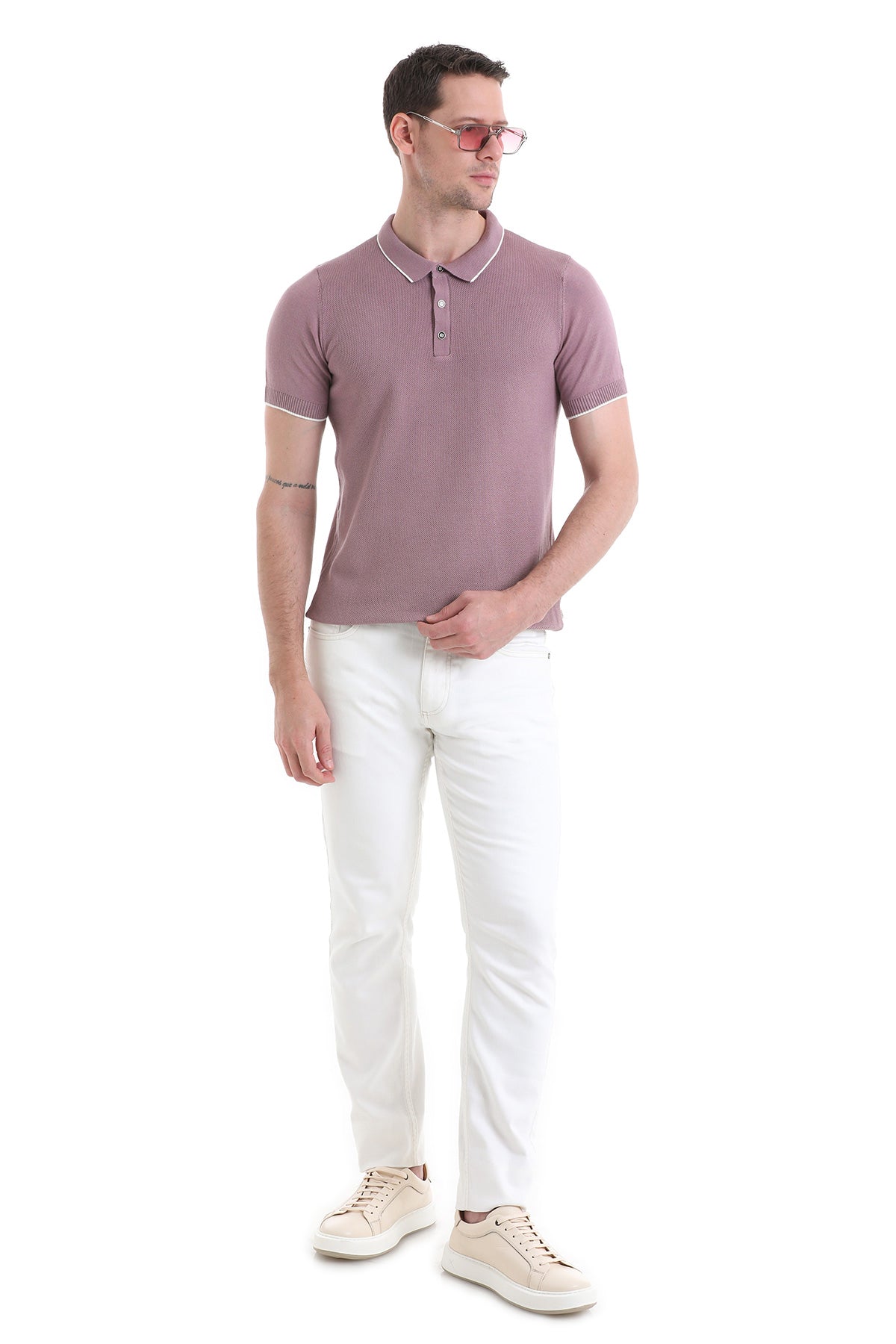 Regular Fit Cotton Blend Purple Jacquard Polo T-Shirt