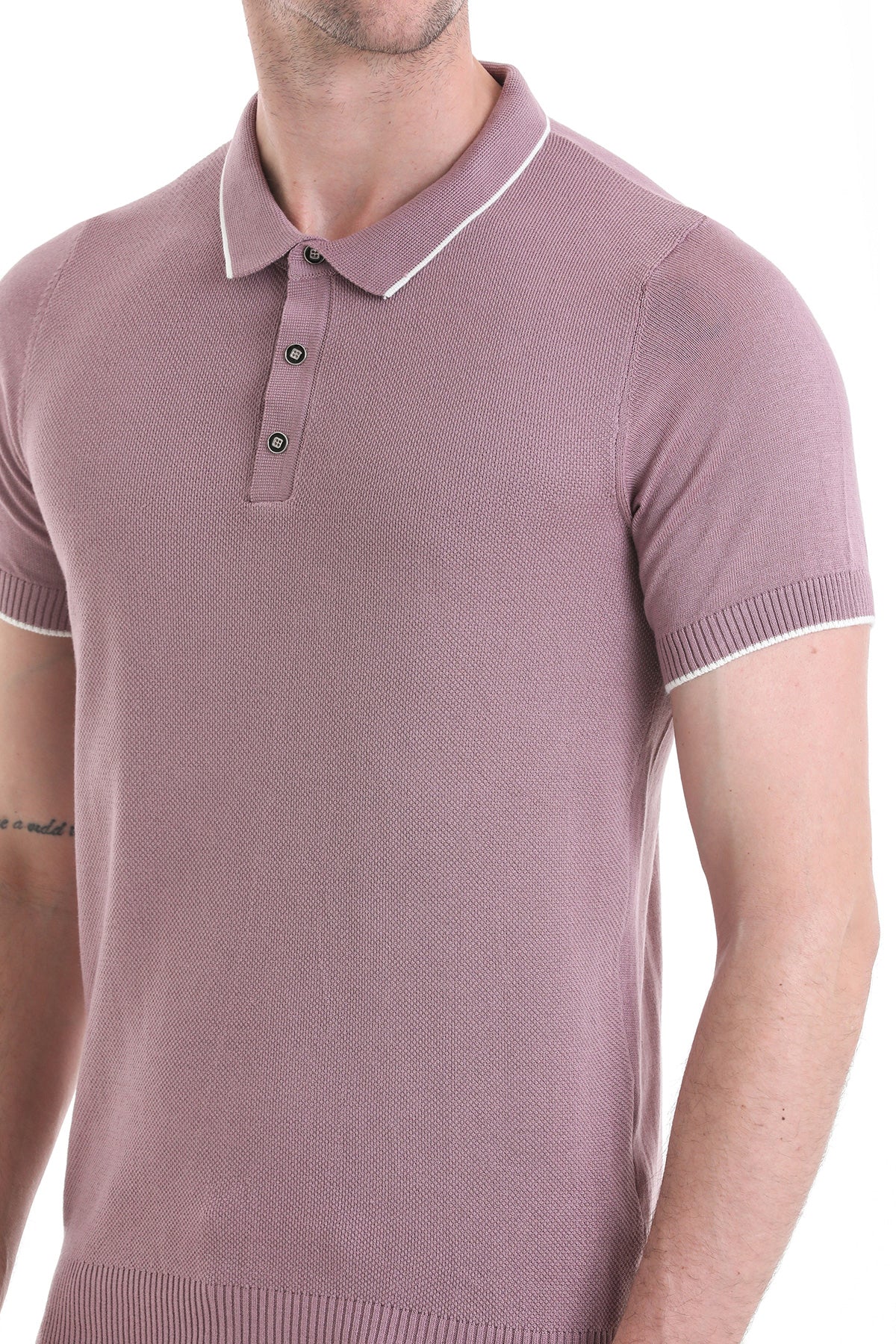 Regular Fit Cotton Blend Purple Jacquard Polo T-Shirt