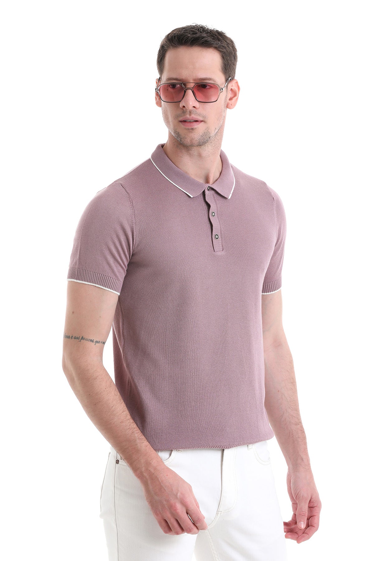 Regular Fit Cotton Blend Purple Jacquard Polo T-Shirt