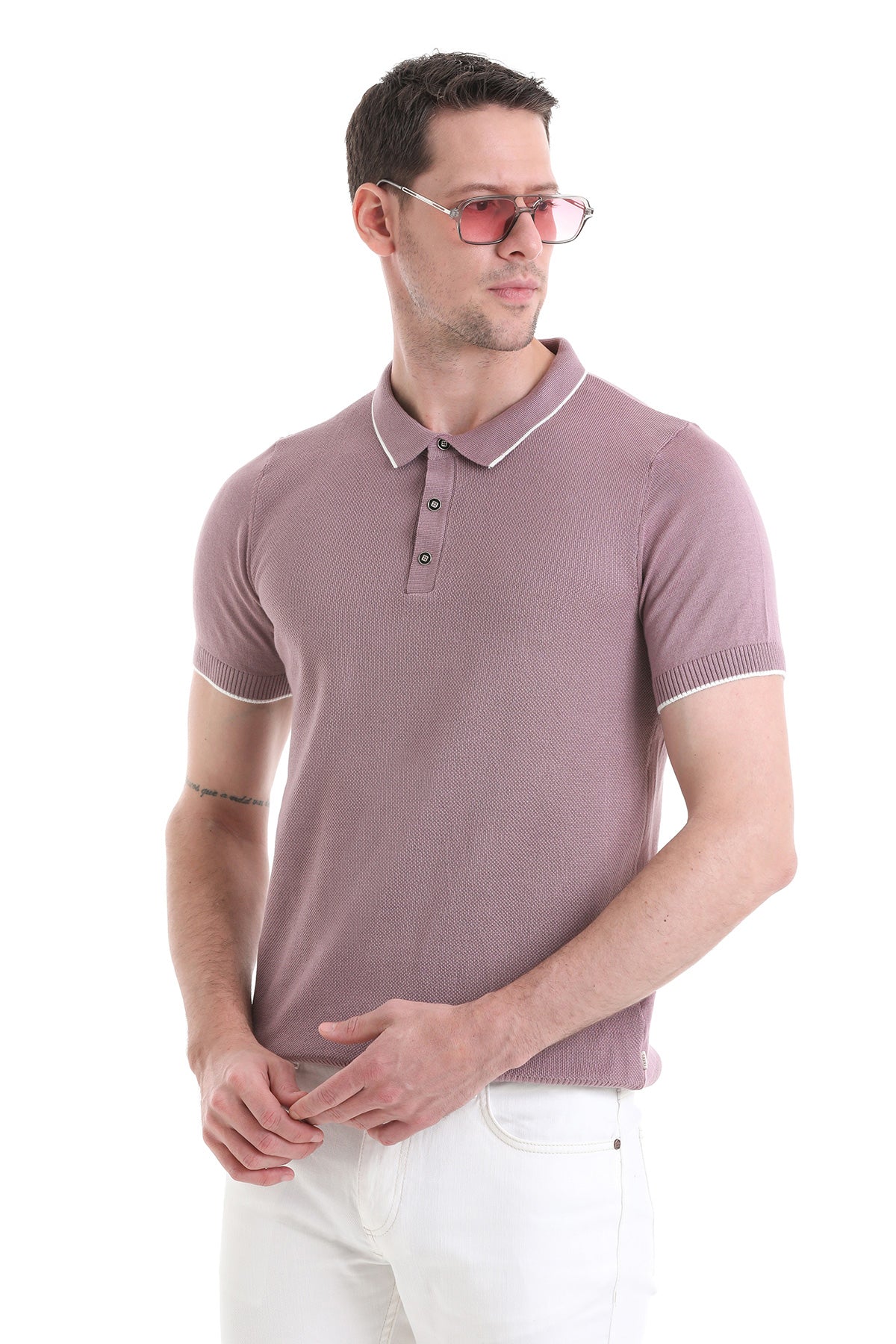 Regular Fit Cotton Blend Purple Jacquard Polo T-Shirt