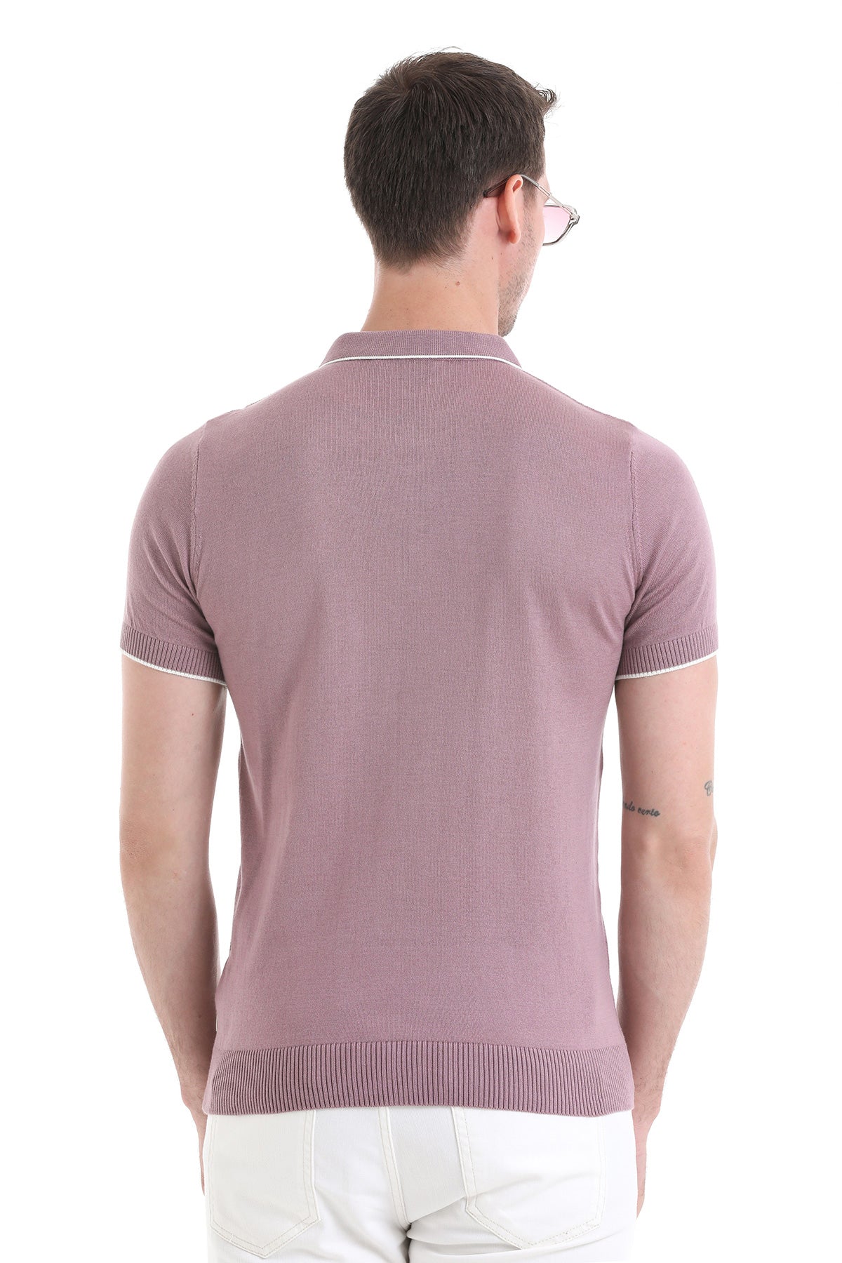 Regular Fit Cotton Blend Purple Jacquard Polo T-Shirt