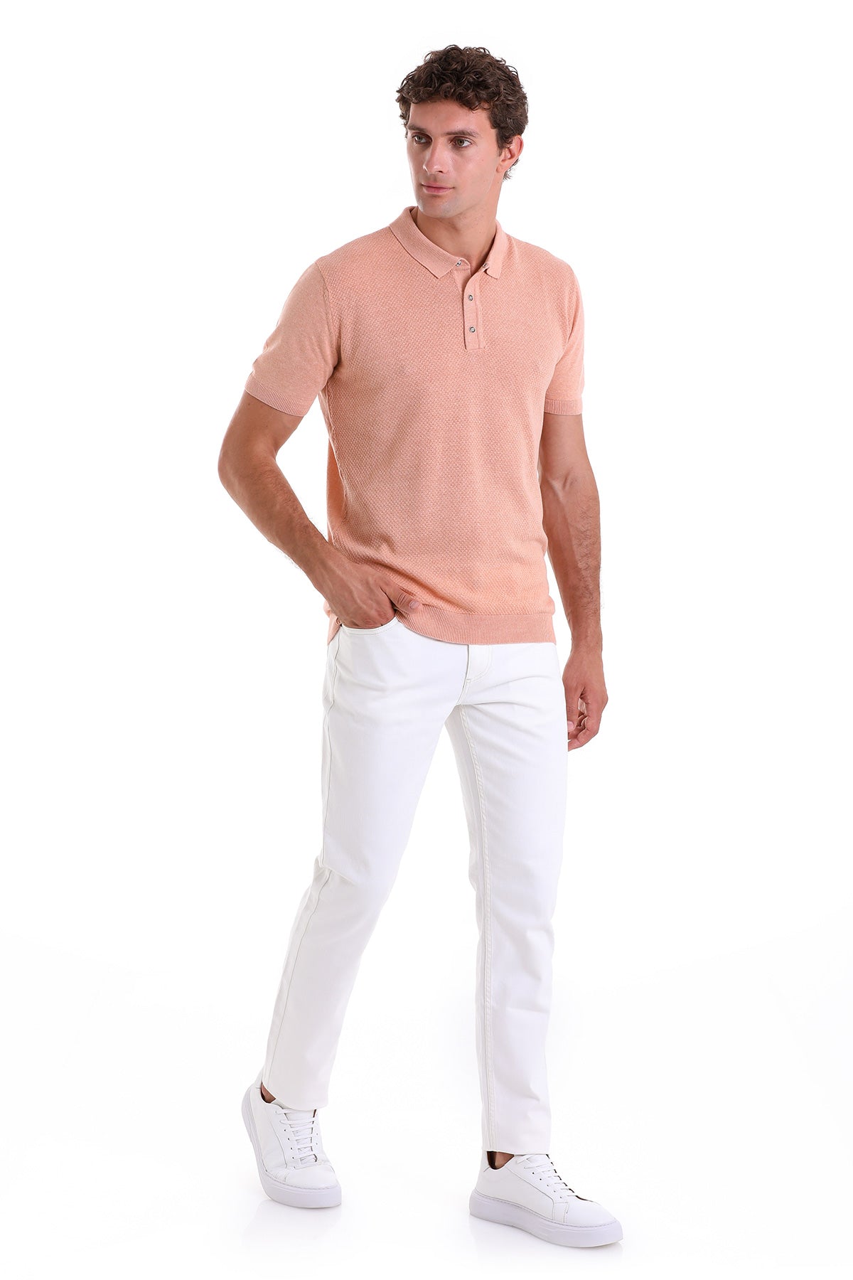 Regular Fit Cotton Blend Salmon Jacquard Polo T-Shirt