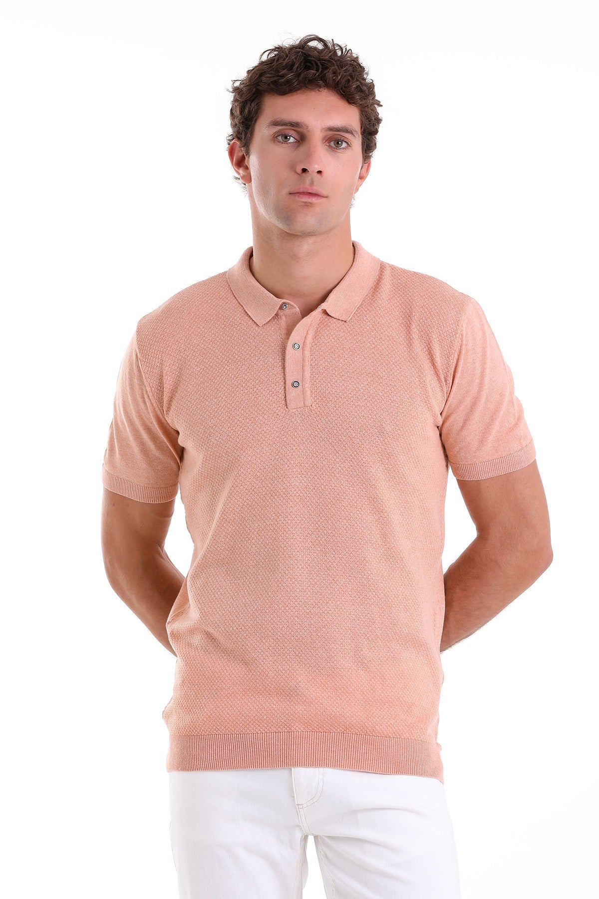 Regular Fit Cotton Blend Salmon Jacquard Polo T-Shirt