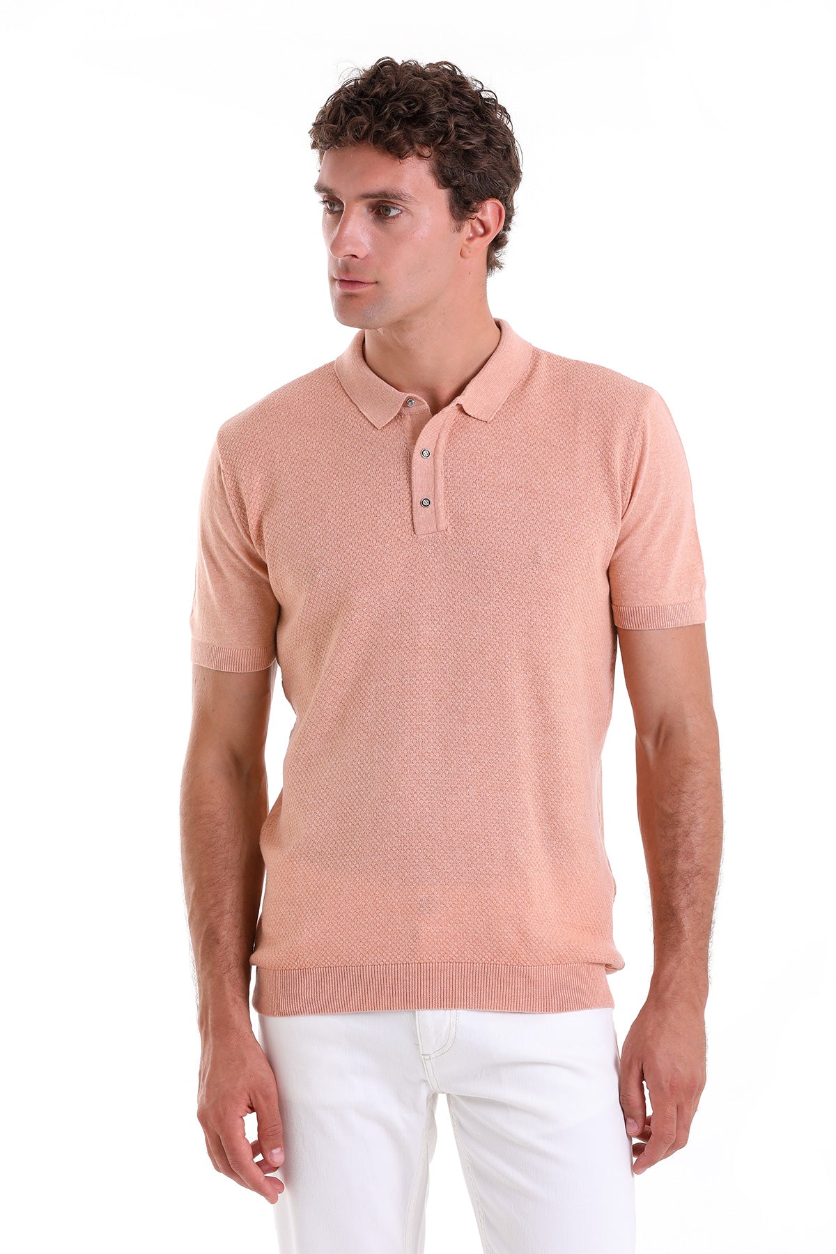 Regular Fit Cotton Blend Salmon Jacquard Polo T-Shirt