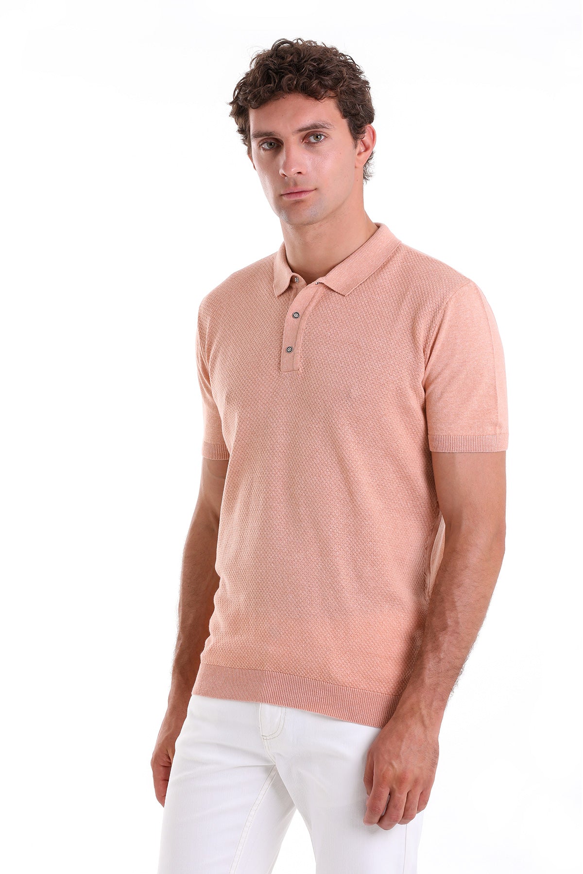 Regular Fit Cotton Blend Salmon Jacquard Polo T-Shirt