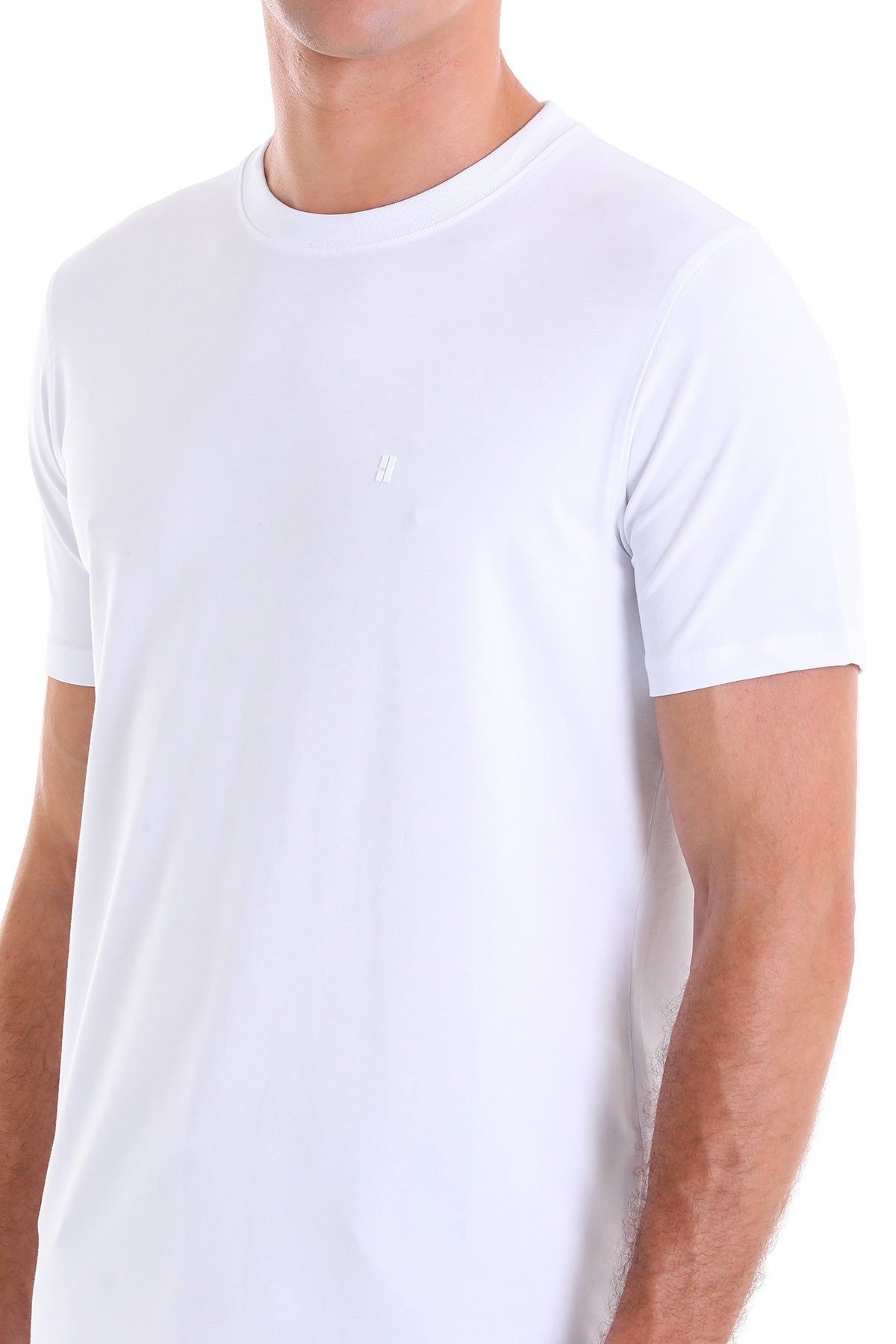 Regular Fit Cotton Blend White Crewneck T-Shirt - SAYKI