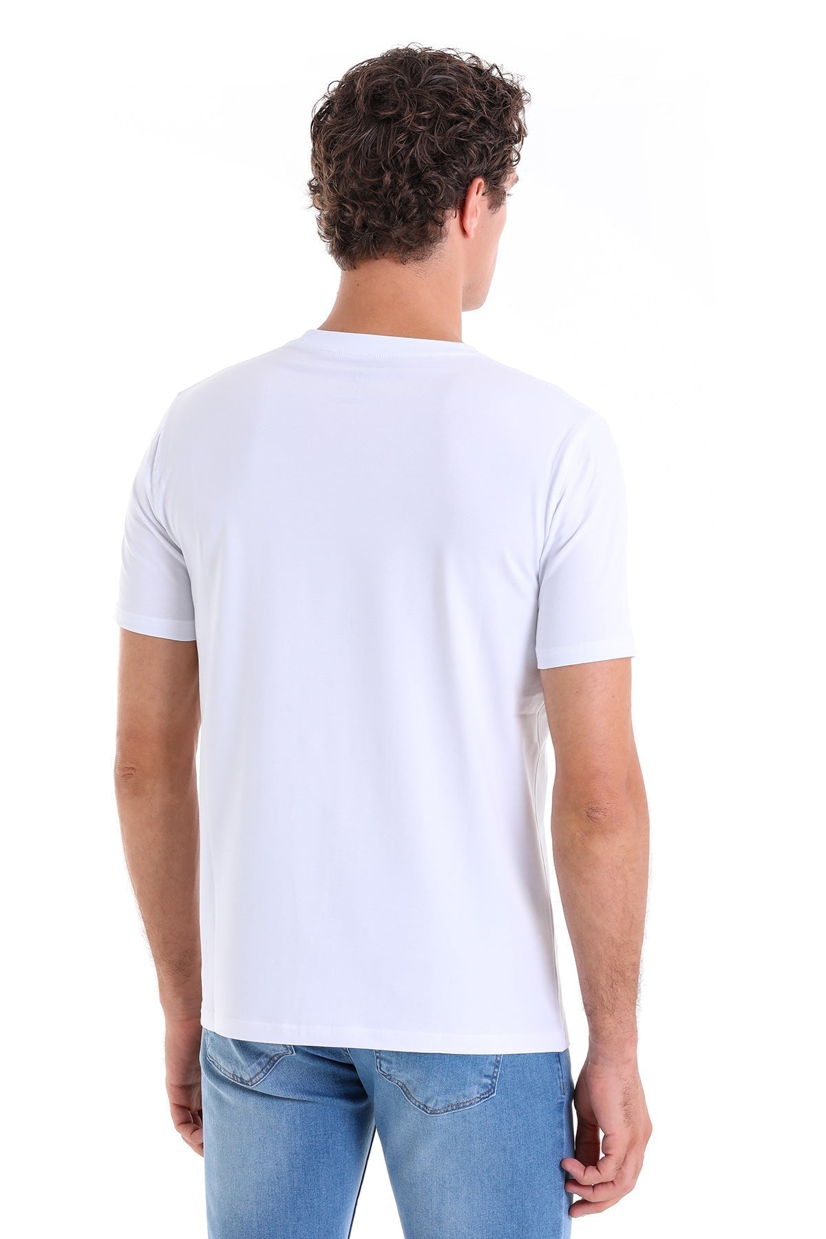 Regular Fit Cotton Blend White Crewneck T-Shirt - SAYKI