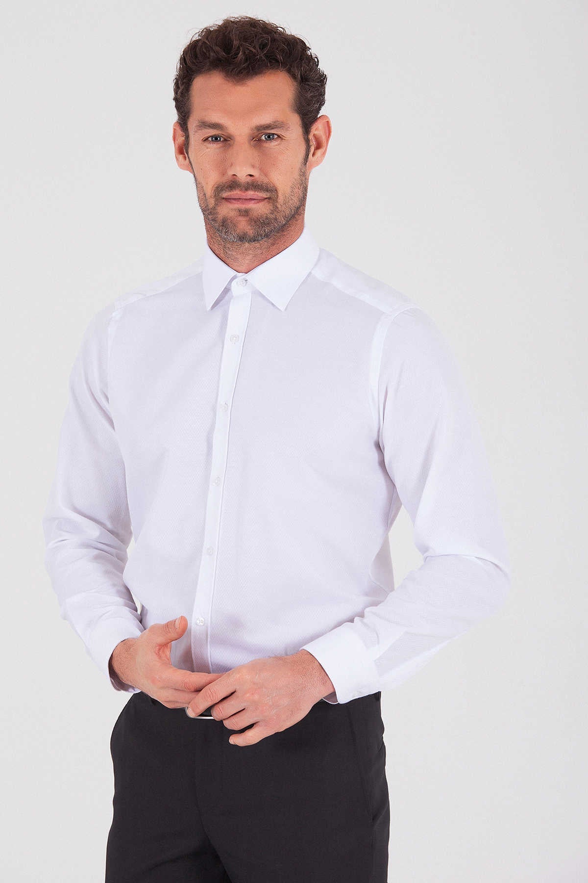 Regular Fit Cotton Blend White Dress Shirt - SAYKI