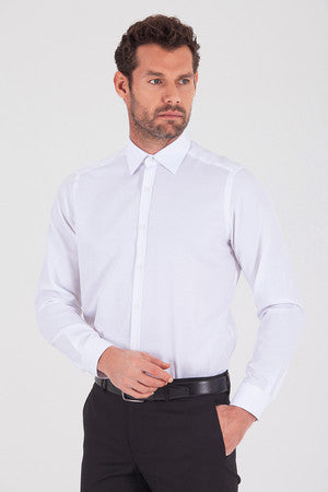Regular Fit Cotton Blend White Dress Shirt - SAYKI