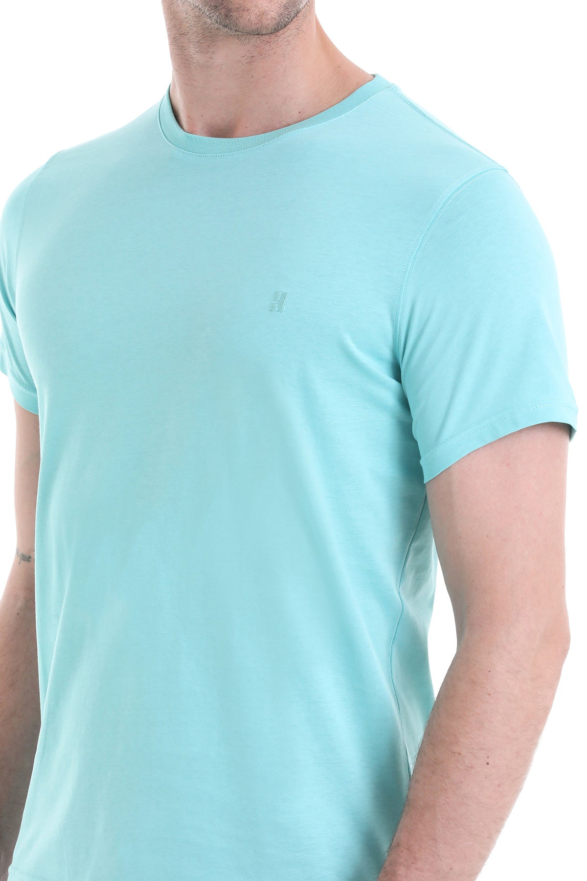 Regular Fit Cotton Blue Crew Neck T-Shirt - SAYKI
