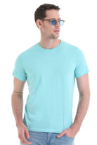 Regular Fit Cotton Blue Crew Neck T-Shirt - SAYKI