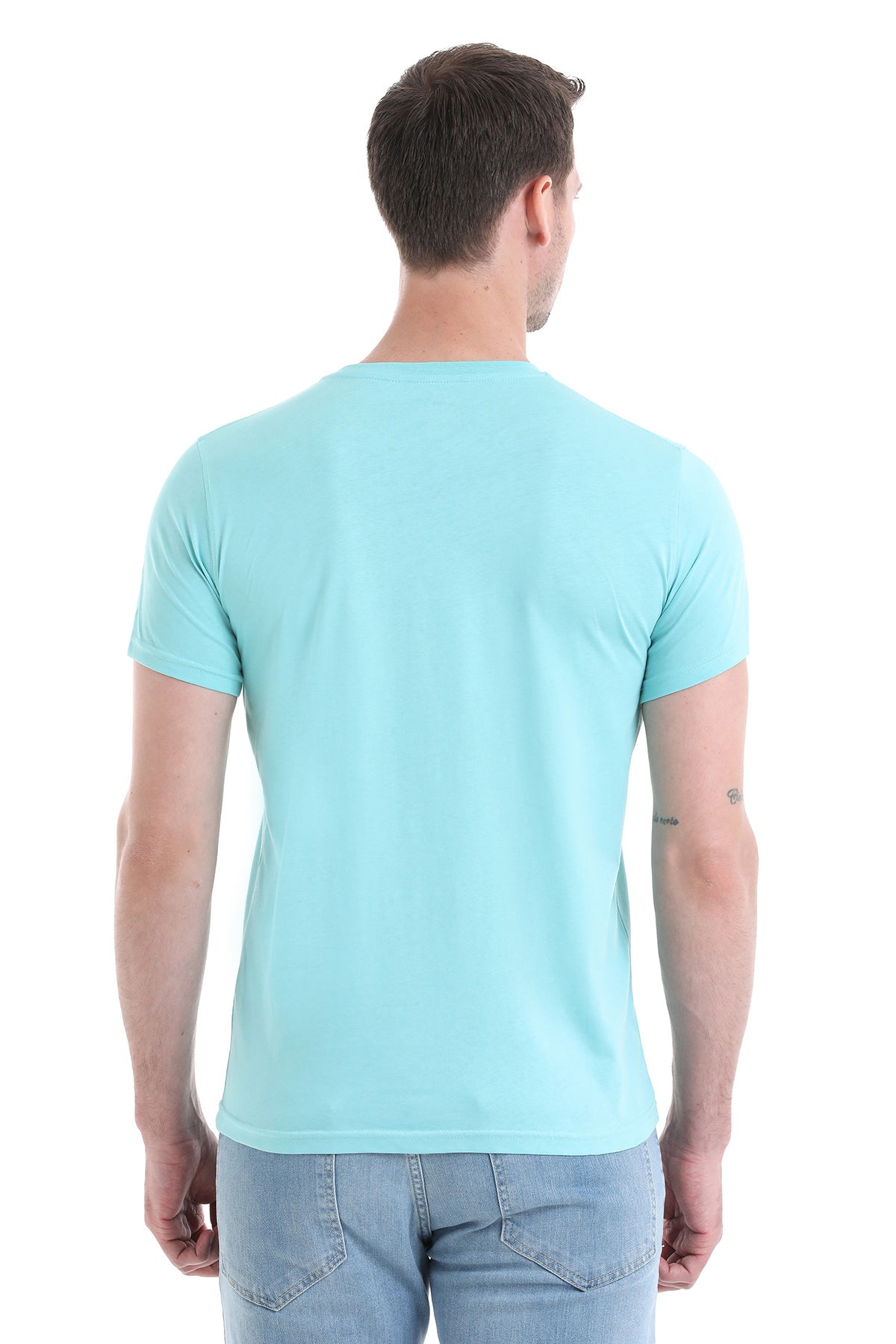 Regular Fit Cotton Blue Crew Neck T-Shirt - SAYKI
