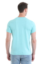 Regular Fit Cotton Blue Crew Neck T-Shirt - SAYKI