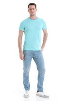 Regular Fit Cotton Blue Crew Neck T-Shirt - SAYKI