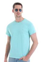 Regular Fit Cotton Blue Crew Neck T-Shirt - SAYKI