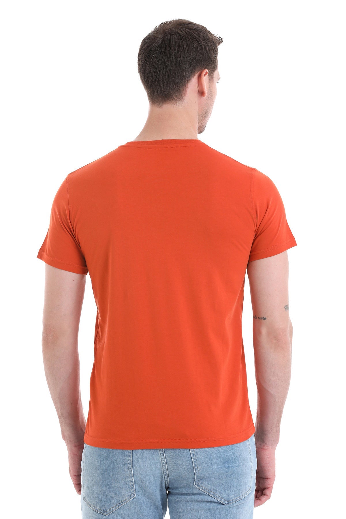 Regular Fit Cotton Brick Crew Neck T-Shirt - SAYKI