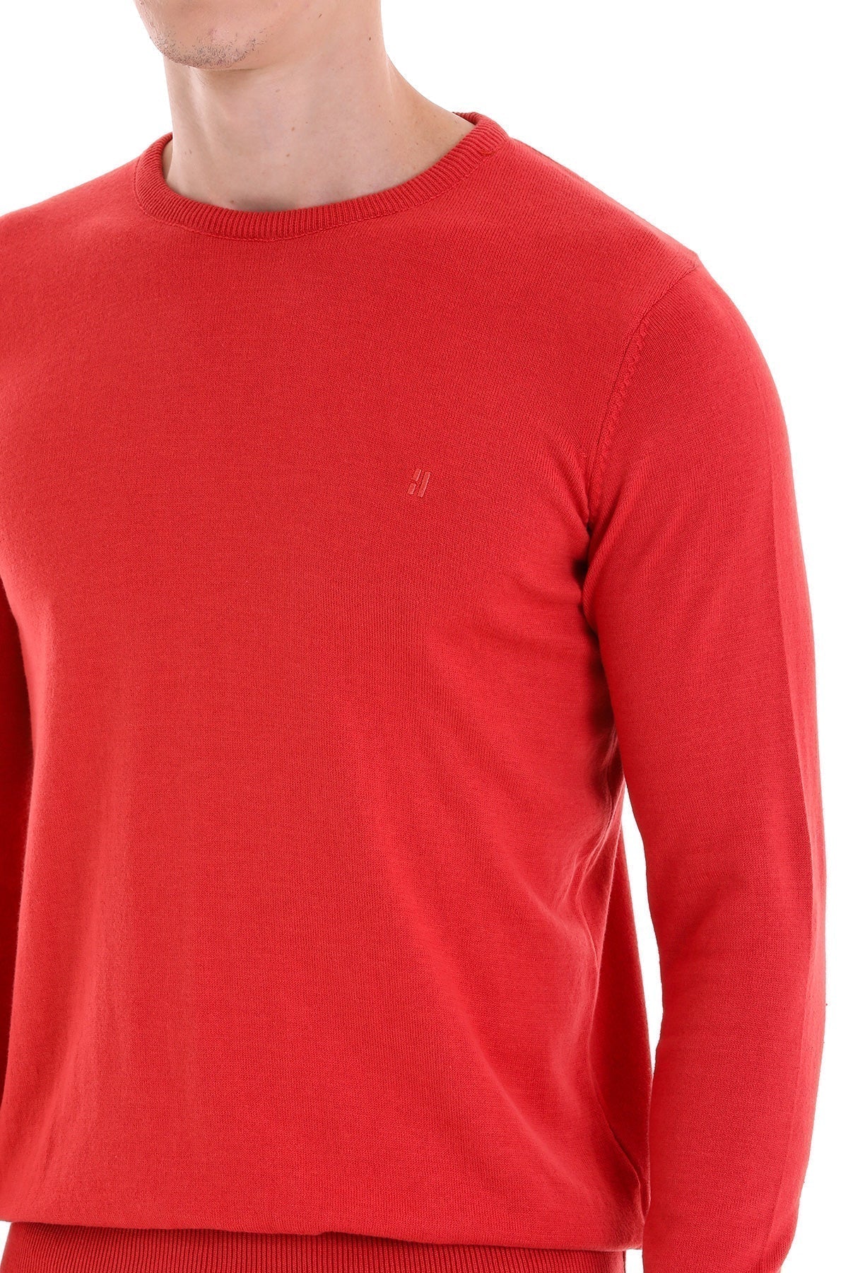 Regular Fit Cotton Brick Crewneck Sweater - SAYKI