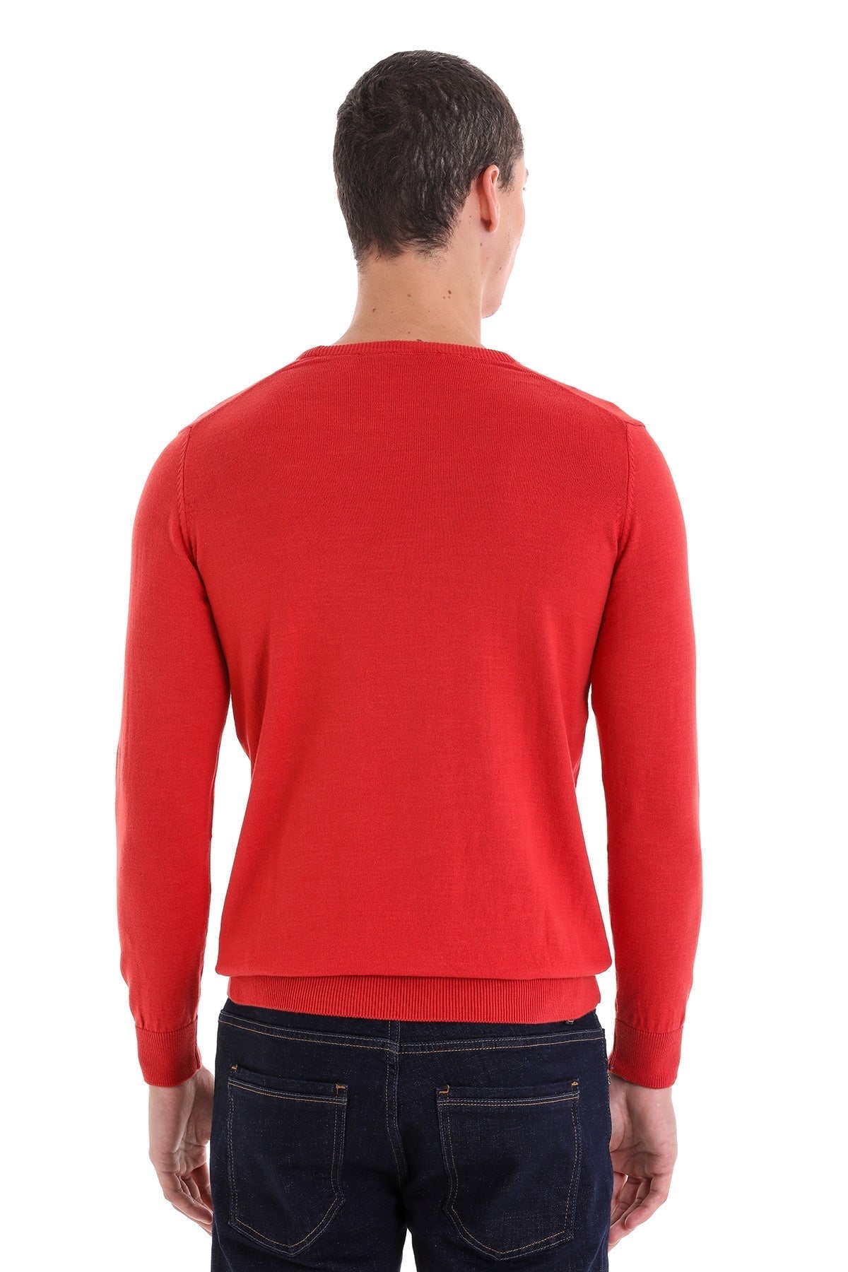 Regular Fit Cotton Brick Crewneck Sweater - SAYKI