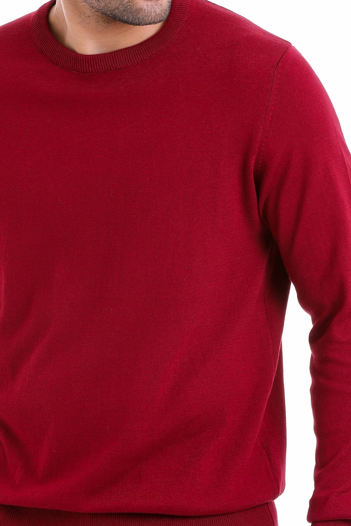 Regular Fit Cotton Burgundy Crewneck Sweater - SAYKI