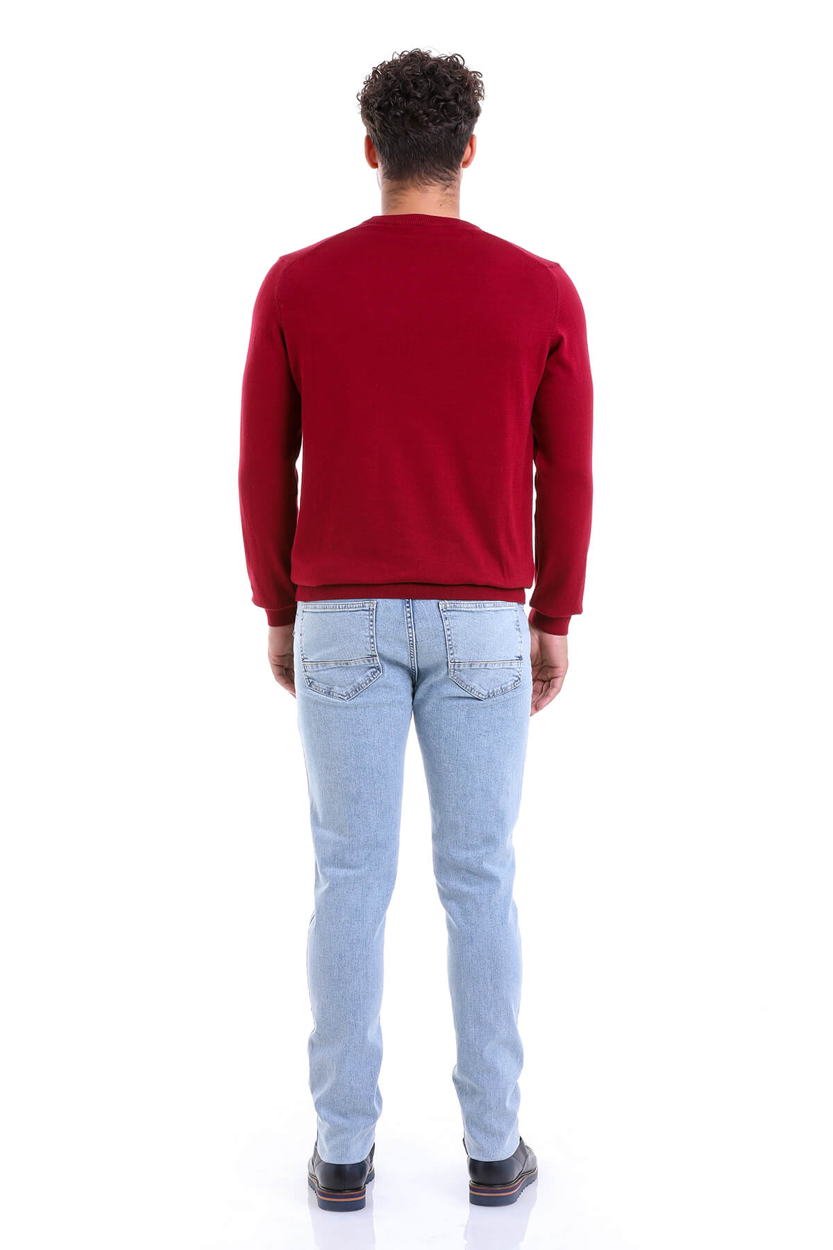 Regular Fit Cotton Burgundy Crewneck Sweater - SAYKI