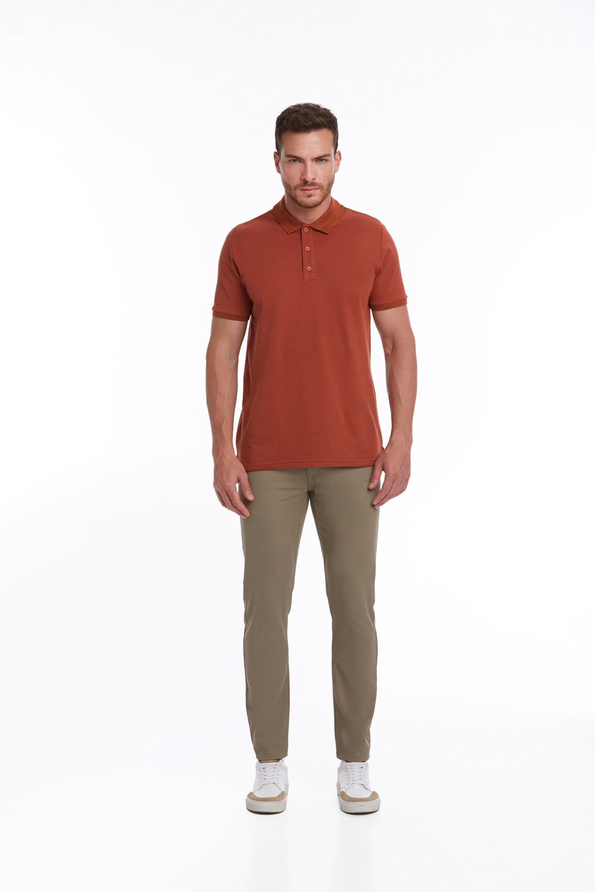 Regular Fit Cotton Cinnamon Polo T-Shirt - SAYKI