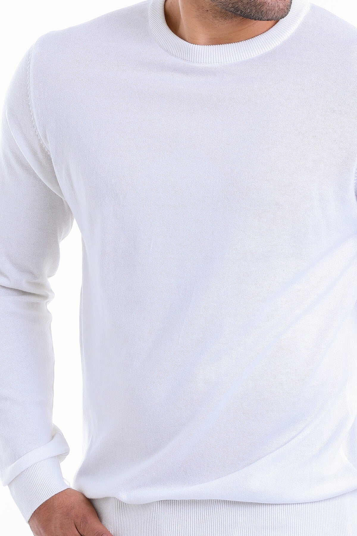 Regular Fit Cotton Ecru Crewneck Sweater - SAYKI