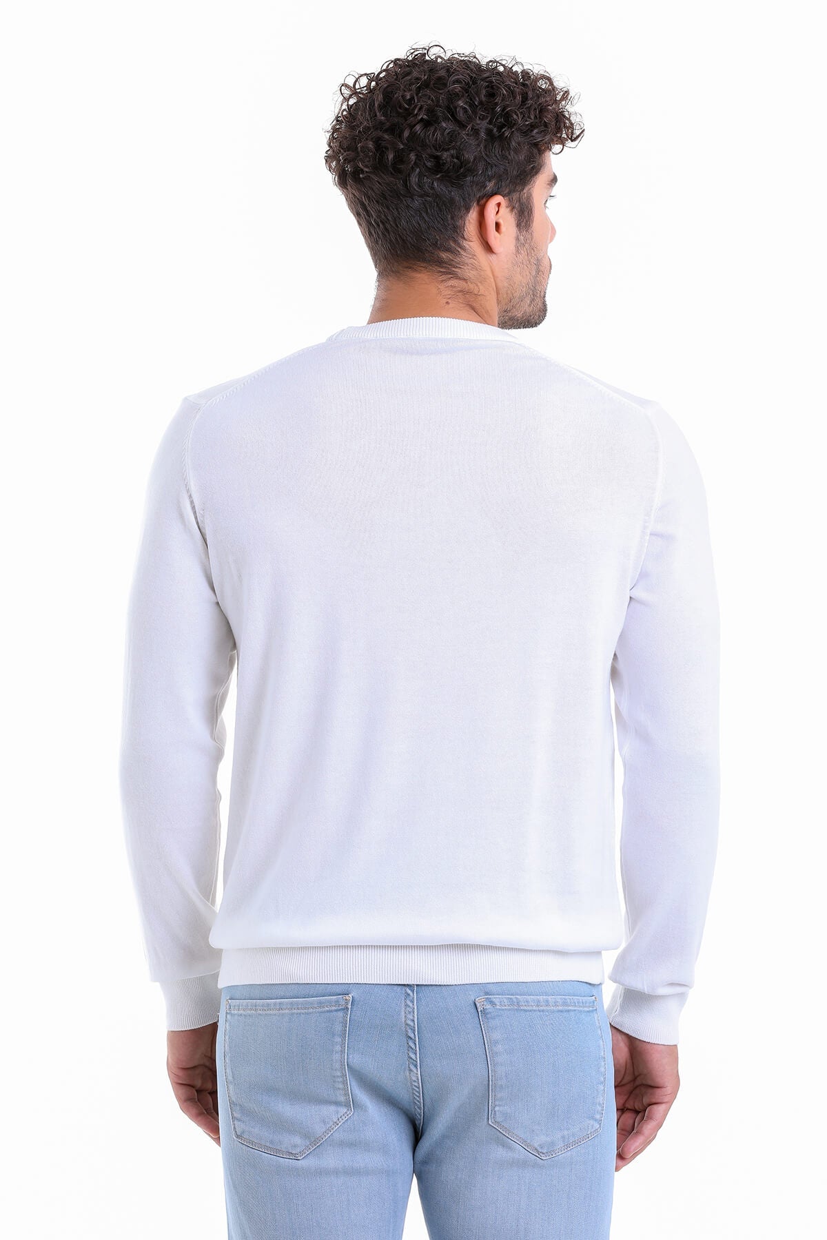 Regular Fit Cotton Ecru Crewneck Sweater - SAYKI