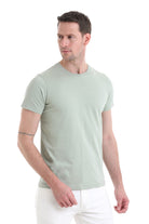 Regular Fit Cotton Green Crew Neck T-Shirt - SAYKI