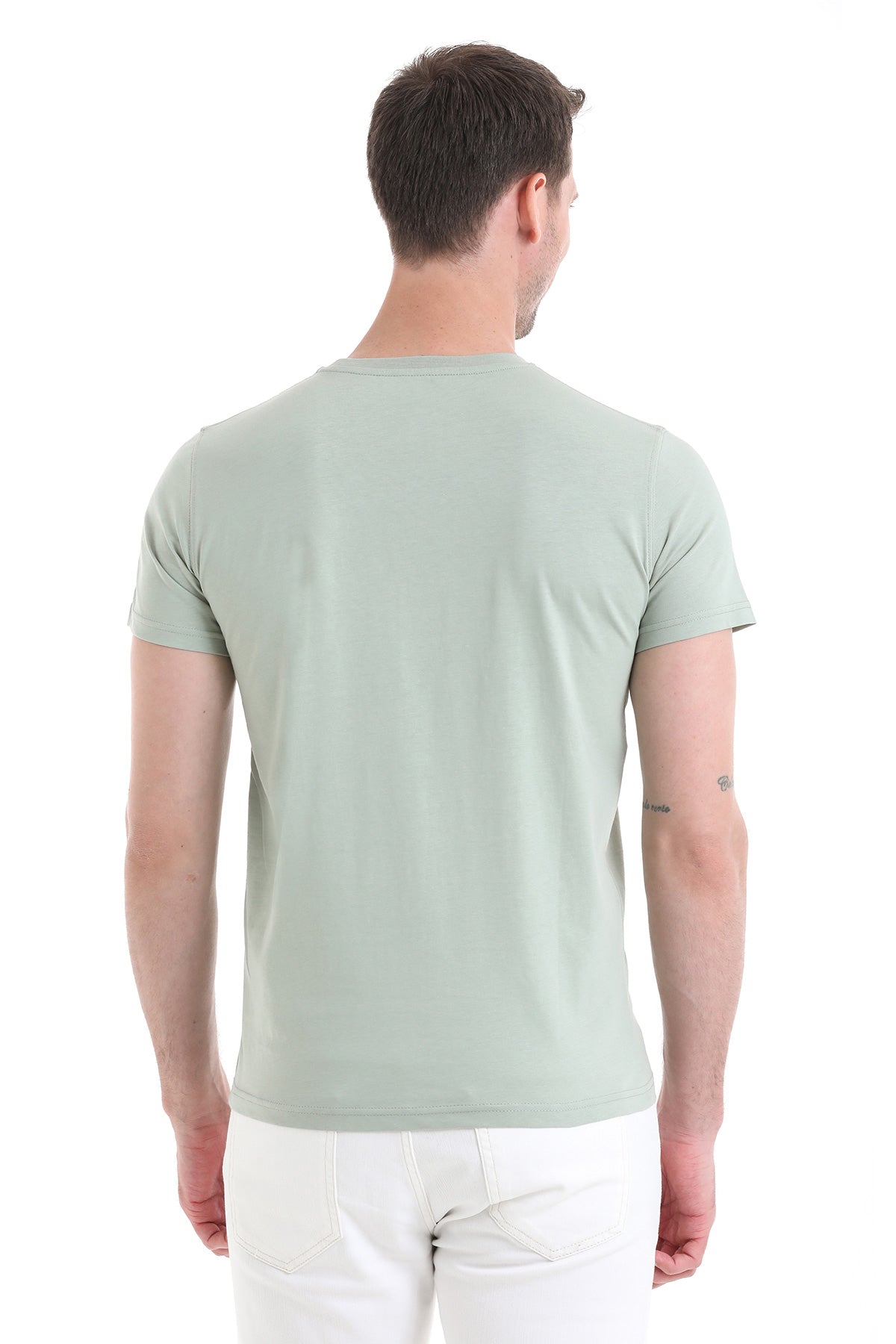 Regular Fit Cotton Green Crew Neck T-Shirt - SAYKI