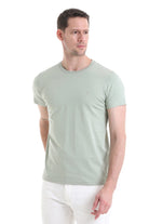 Regular Fit Cotton Green Crew Neck T-Shirt - SAYKI
