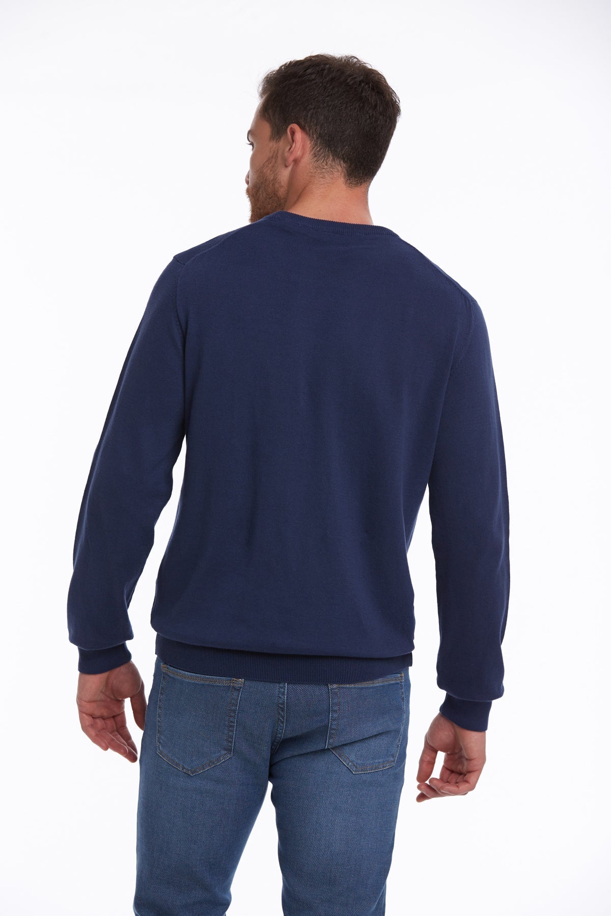 Regular Fit Cotton Indigo Crewneck Sweater - SAYKI